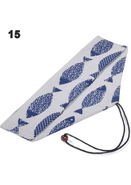 15 Taşınabilir Sofra Çantası Japon Baskı Yeniden Kullanılabilir Içecek Saman Chopstick Çatal Bıçak Takımı Kese Ipli Çanta Çatal Çanta Kaşık Çatal (Yurt Dışından)