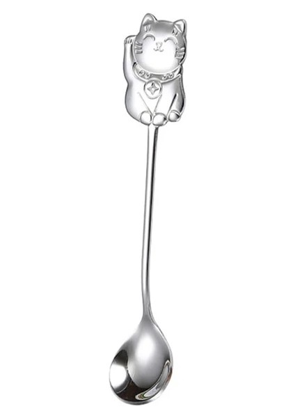 Gümüş 14.4 cm 1 Adet Paslanmaz Mutfak Karikatür Kedi Asılı Fincan Kahve Kaşığı Dondurma Tatlı Çay Kaşığı Yaratıcı Asılı Kaşık Sofra (Yurt Dışından)