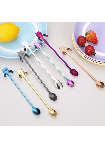 Gümüş 14.4 cm 1 Adet Paslanmaz Mutfak Karikatür Kedi Asılı Fincan Kahve Kaşığı Dondurma Tatlı Çay Kaşığı Yaratıcı Asılı Kaşık Sofra (Yurt Dışından) fırsatları