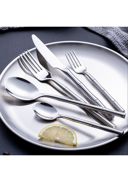 Salata Çatalı Bambu Yaratıcı Çatal Bıçak Takımı, 304 Paslanmaz Çelik Batı Sofra Takımı, Biftek Çatalı Kaşık Yemek Takımı Sofra Takımı Bulaşık Makinesinde Yıkanabilir (Yurt Dışından)