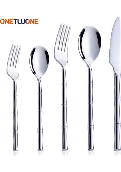 Salata Çatalı Bambu Yaratıcı Çatal Bıçak Takımı, 304 Paslanmaz Çelik Batı Sofra Takımı, Biftek Çatalı Kaşık Yemek Takımı Sofra Takımı Bulaşık Makinesinde Yıkanabilir (Yurt Dışından)