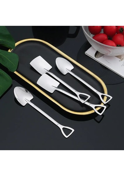Gümüş 4 Adet Bir Paket Paslanmaz Çelik Yaratıcı Kahve Kürek Dondurma Tatlı Retro Sevimli Kare Kafa Kaşık Sofra Seti Mutfak Gadget (Yurt Dışından)