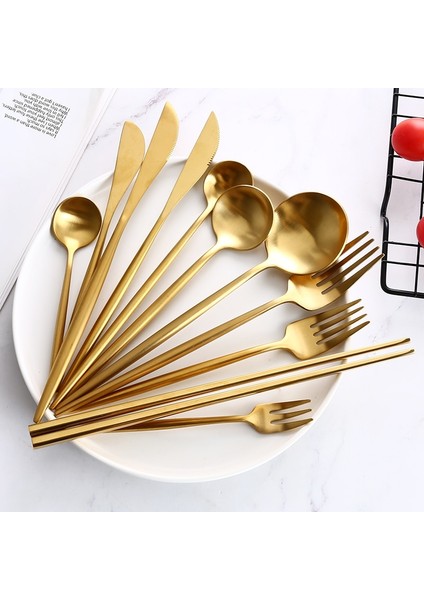 Tatlı Bıçağı Altın Çatal Bıçak Takımı Biftek Bıçağı Çatal Kahve Kaşığı Çay Kaşığı Tereyağı Bıçakları Tatlı Çatal Kaşığı Yemek Çubukları Paslanmaz Çelik Yemek Takımı Seti (Yurt Dışından) modelleri