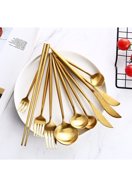 Tatlı Bıçağı Altın Çatal Bıçak Takımı Biftek Bıçağı Çatal Kahve Kaşığı Çay Kaşığı Tereyağı Bıçakları Tatlı Çatal Kaşığı Yemek Çubukları Paslanmaz Çelik Yemek Takımı Seti (Yurt Dışından) indirimleri