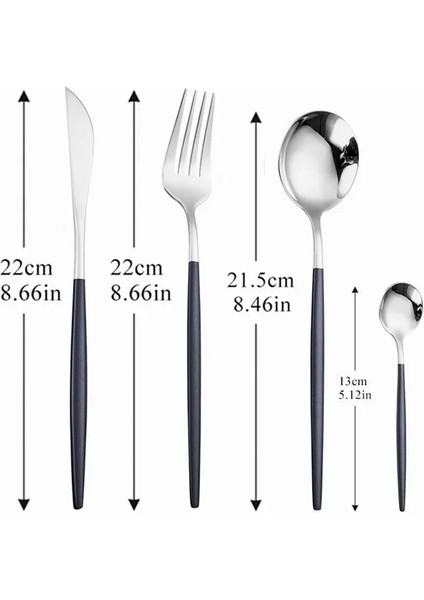Chopstick 23 cm Siyah Gümüş Çatal Kaşık Bıçak Paslanmaz Çelik Çatal Seti Sofra Çubuklarını Yemek Takımı Seti Gümüş Çay Kaşığı Sofra Takımı Seti (Yurt Dışından)