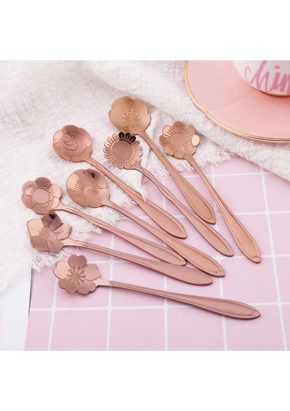SZ001ROSE1 8 Adet/takım Paslanmaz Çelik Noel Sofra Kahve Kaşıkları Dondurma Tatlı Kaşığı Çiçek Kiraz Kahve Kaşığı Karıştırma Kaşığı (Yurt Dışından) fiyatları