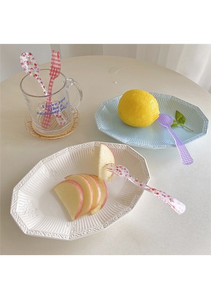 Tereyağı Bıçağı 9 Ins Retro Fransız Kafes Çiçek Tatlı Kaşığı Tatlı Çatalı Kek Kaşığı Tereyağı Bıçağı Mutfak Akrilik Sofra Seti Fotoğraf Sahne (Yurt Dışından) modelleri