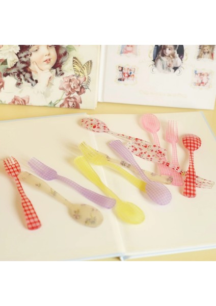 Tereyağı Bıçağı 9 Ins Retro Fransız Kafes Çiçek Tatlı Kaşığı Tatlı Çatalı Kek Kaşığı Tereyağı Bıçağı Mutfak Akrilik Sofra Seti Fotoğraf Sahne (Yurt Dışından) indirimleri