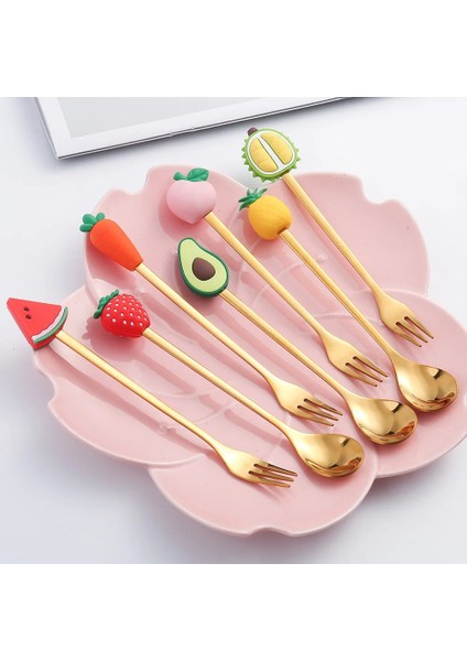 Stil 7 Meyve Kaşık Çatal 304 Paslanmaz Çelik Sofra Kek Kahve Tatlı Çorba Karıştırma Kaşık Çatal Karpuz Taşınabilir Seyahat Kullanımı (Yurt Dışından) fiyatları