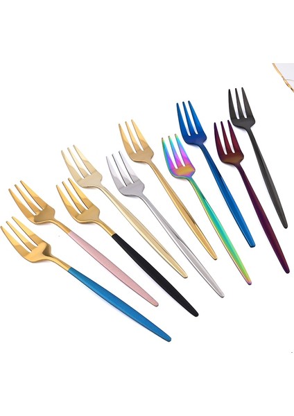 Yeşil Altın 6 P Paslanmaz Çelik Çay Çatal Seti 6 Parça Meyve Kek Aperatif Tatlı Çatal Gökkuşağı Küçük Salata Çatal Bıçak Takımı Mutfak Eşyaları (Yurt Dışından)