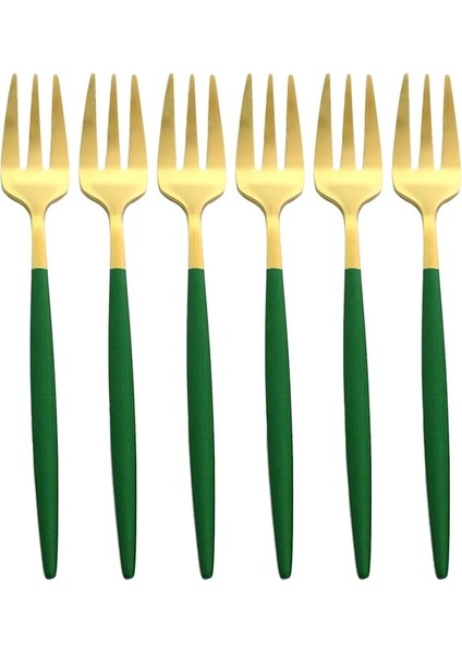 Yeşil Altın 6 P Paslanmaz Çelik Çay Çatal Seti 6 Parça Meyve Kek Aperatif Tatlı Çatal Gökkuşağı Küçük Salata Çatal Bıçak Takımı Mutfak Eşyaları (Yurt Dışından) fiyatları