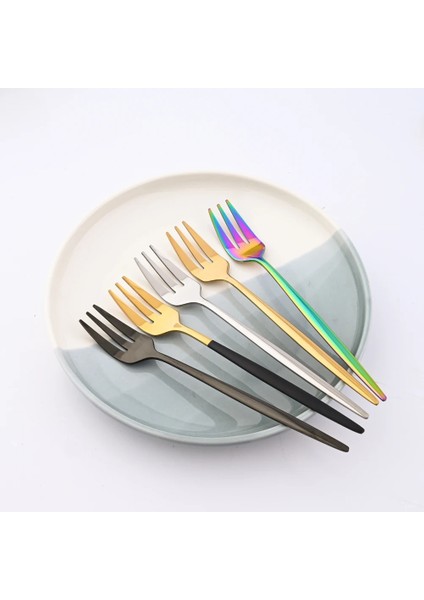 Yeşil Altın 6 P Paslanmaz Çelik Çay Çatal Seti 6 Parça Meyve Kek Aperatif Tatlı Çatal Gökkuşağı Küçük Salata Çatal Bıçak Takımı Mutfak Eşyaları (Yurt Dışından) modelleri