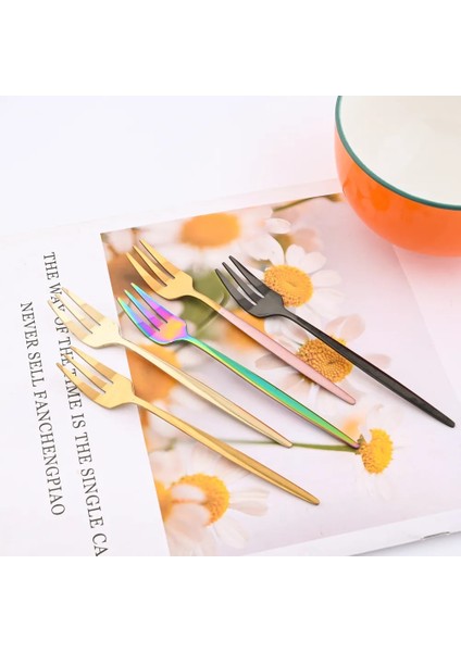 Yeşil Altın 6 P Paslanmaz Çelik Çay Çatal Seti 6 Parça Meyve Kek Aperatif Tatlı Çatal Gökkuşağı Küçük Salata Çatal Bıçak Takımı Mutfak Eşyaları (Yurt Dışından) indirimleri