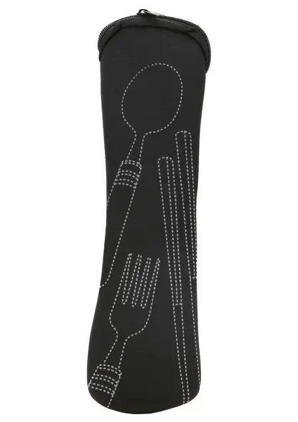 Siyah Düz Renk Şık Seyahat Çatal Bıçak Takımı Fermuarlı Hafif Çatal Kaşık Çantası Kamp Için Taşınabilir (Yurt Dışından)