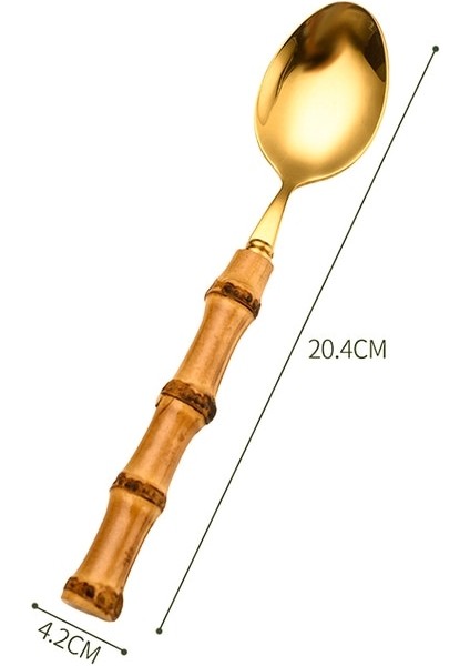 Spoon2 Bambu Çatal Bıçak Kaşık Seti 1 Adet/4 Adet Paslanmaz Çelik Altın Sofra Bıçak Çatal Kaşık Sofra Takımı Bulaşık Makinesinde Yıkanabilir Gümüş Yemek Takımı Seti (Yurt Dışından)