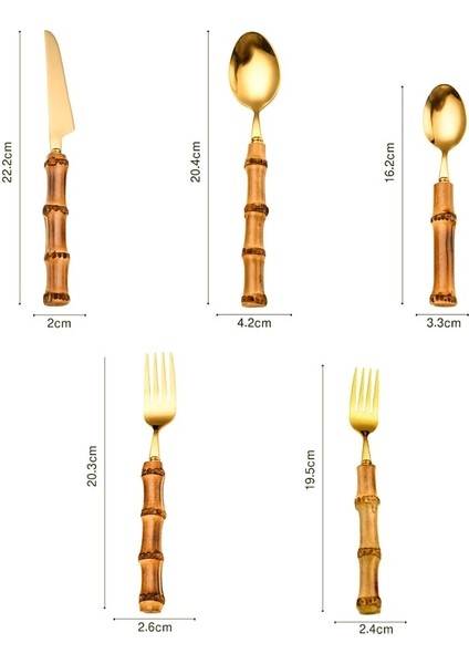 Spoon2 Bambu Çatal Bıçak Kaşık Seti 1 Adet/4 Adet Paslanmaz Çelik Altın Sofra Bıçak Çatal Kaşık Sofra Takımı Bulaşık Makinesinde Yıkanabilir Gümüş Yemek Takımı Seti (Yurt Dışından)