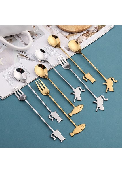 D3 Japon Kedi Kaşık Çatal Sevimli Karikatür Kedi Balık Kahve Kaşığı Yaratıcı Kek Tatlı Kaşığı Meyve Çatalı (Yurt Dışından) fiyatları