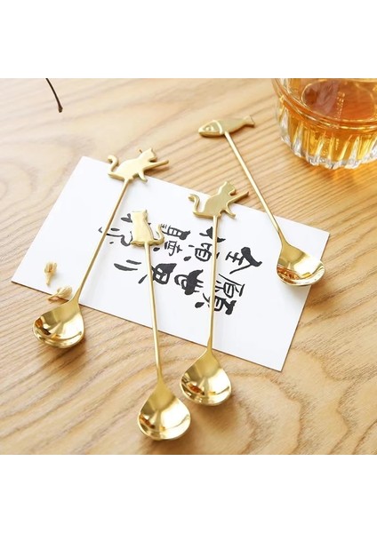 D3 Japon Kedi Kaşık Çatal Sevimli Karikatür Kedi Balık Kahve Kaşığı Yaratıcı Kek Tatlı Kaşığı Meyve Çatalı (Yurt Dışından) modelleri
