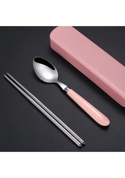 Pembe 2 Adet 2/3 Adet Kaşık Çatal Çubuk Çatal Çatal Taşınabilir Yemek Takımı Seti Öğle Yemeği Sofra Takımı Kutu Seti 401 Paslanmaz Çelik Mutfak Aksesuarları (Yurt Dışından)
