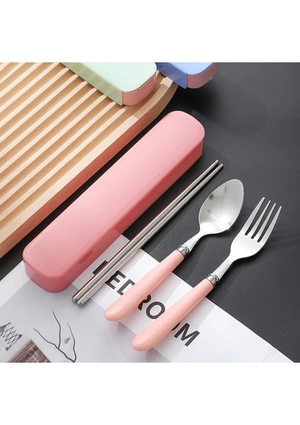 Pembe 2 Adet 2/3 Adet Kaşık Çatal Çubuk Çatal Çatal Taşınabilir Yemek Takımı Seti Öğle Yemeği Sofra Takımı Kutu Seti 401 Paslanmaz Çelik Mutfak Aksesuarları (Yurt Dışından)