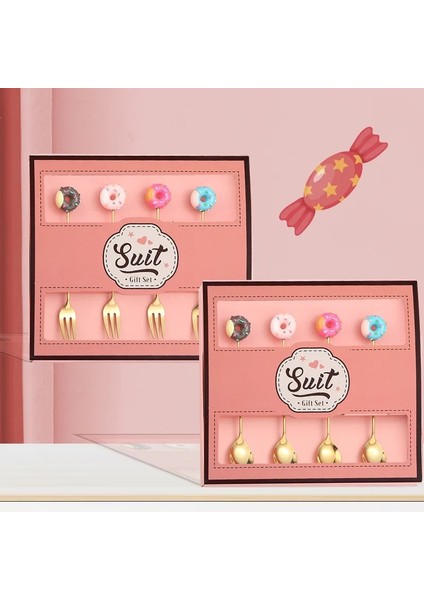 B Gümüş Çatal Seti 4/2 Adet Paslanmaz Çelik Donuts Şeker Kaşık Çatallar Mutfak Sofra Süt Kahve Karıştırma Kaşıkları Tatlı Kek Araçları Çatal Bıçak Takımı Seti (Yurt Dışından)