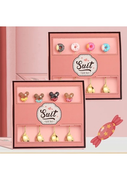 B Gümüş Çatal Seti 4/2 Adet Paslanmaz Çelik Donuts Şeker Kaşık Çatallar Mutfak Sofra Süt Kahve Karıştırma Kaşıkları Tatlı Kek Araçları Çatal Bıçak Takımı Seti (Yurt Dışından)