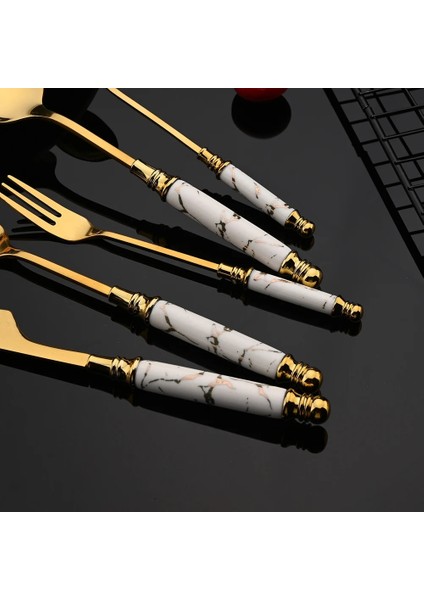 Yemek Kaşığı Altın Seramik Sofra Çay Çatalı Kaşık Bıçak Seti Vintage Sofra Takımı Çatal Bıçak Kaşık Seti Paslanmaz Çelik Akşam Yemeği Yemek Takımı Gümüş Seti (Yurt Dışından) fırsatları
