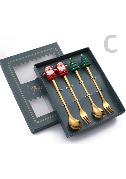 4pcs-Gold-B4 6/4/2pcs Noel Hediyesi Glod Kaşık Çatal Seti Elk Noel Ağacı Dekorasyon Tatlı Kepçe Meyve Çatalı Kahve Kaşığı Çatal Bıçak Kaşık Seti (Yurt Dışından)