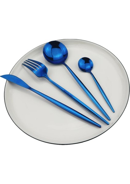 Gül 4 Adet/takım Mavi Yemek Takımı Seti Paslanmaz Çelik Altın Çatal Yemek Takımı Bıçak Çatal Kaşık Gümüş Sofra Takımı Mutfak Sofra Seti (Yurt Dışından)