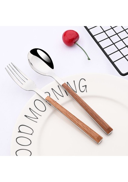 6 Adet Yemek Kaşığı Gümüş Paslanmaz Çelik Sofra Çatal Seti Sofra Takımı Taklit Ahşap Saplı Sofra Bıçak Çatal Çay Kaşığı Seyahat Gümüş (Yurt Dışından) modelleri