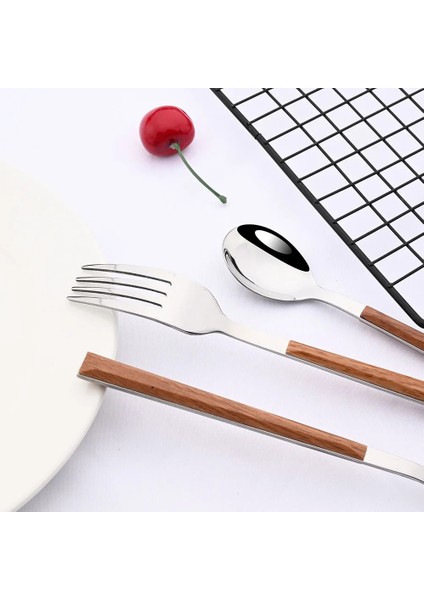 6 Adet Yemek Kaşığı Gümüş Paslanmaz Çelik Sofra Çatal Seti Sofra Takımı Taklit Ahşap Saplı Sofra Bıçak Çatal Çay Kaşığı Seyahat Gümüş (Yurt Dışından) indirimleri