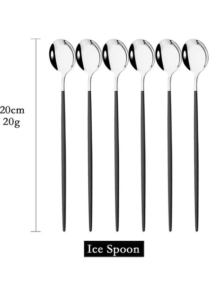 6 Adet Siyah Gümüş 6 Adet Kahve Karıştırma Kaşığı Çatal Bıçak Kaşık Seti Suyu Altın Çay Kaşığı Yemek Takımı Dondurma Uzun Saplı Kepçe Sofra Mutfak Aletleri (Yurt Dışından)