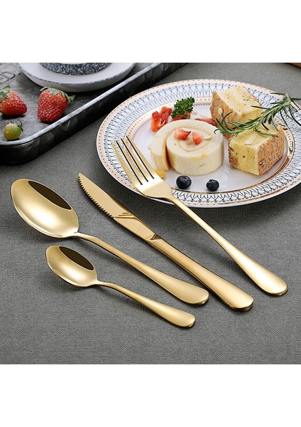 No.13 Yemek Çatalı 1/5 Adet Paslanmaz Çelik Altın Çatal Bıçak Kaşık Seti Ayna Yemek Takımı Sofra Altın Akşam Yemeği Servis Kepçe Bıçak Çatal Mutfak Aksesuarları (Yurt Dışından)