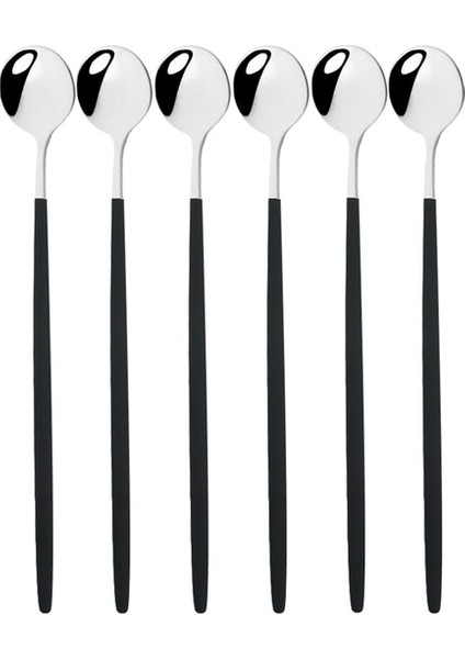 6 Adet Siyah Gümüş 6 Adet Siyah Uzun Hangdle Kaşık Cilalı Karıştırma Içecek 304 Paslanmaz Çelik Yemek Takımı Sofra Çatal Bıçak Takımı Dondurma Kaşık Seti (Yurt Dışından)