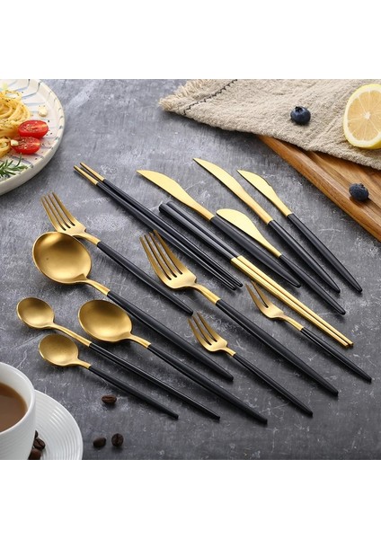 Gümüş Mat Siyah Altın 18/10 Paslanmaz Çelik Çatal Sofra Bıçak Kahve Kaşığı Salata Çatal Çubuklarını Sofra Takımı Seti Bulaşık Makinesinde Yıkanabilir (Yurt Dışından) modelleri
