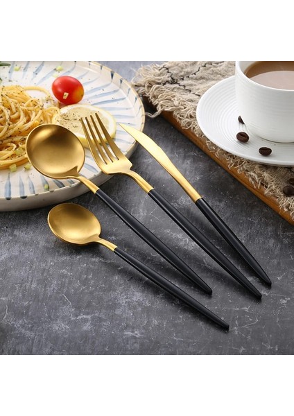 Gümüş Mat Siyah Altın 18/10 Paslanmaz Çelik Çatal Sofra Bıçak Kahve Kaşığı Salata Çatal Çubuklarını Sofra Takımı Seti Bulaşık Makinesinde Yıkanabilir (Yurt Dışından) fırsatları
