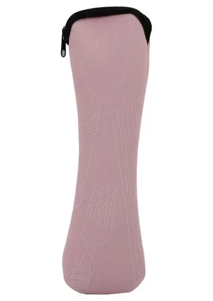 Pembe Düz Renk Şık Seyahat Çatal Bıçak Takımı Fermuarlı Hafif Çatal Kaşık Çantası Kamp Için Taşınabilir (Yurt Dışından)