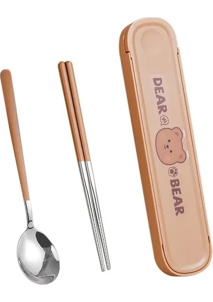 Brown-2pcs Sofra Seti Taşınabilir Çatal Bıçak Kaşık Seti Yemek Takımı Seti Yüksek Kalite Paslanmaz Çelik Bıçak Çatal Kaşık Seyahat Sofra Takımı Kutusu ile (Yurt Dışından)