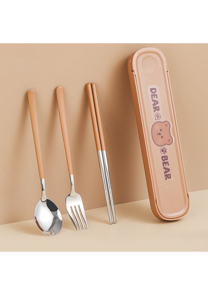 Brown-2pcs Sofra Seti Taşınabilir Çatal Bıçak Kaşık Seti Yemek Takımı Seti Yüksek Kalite Paslanmaz Çelik Bıçak Çatal Kaşık Seyahat Sofra Takımı Kutusu ile (Yurt Dışından)