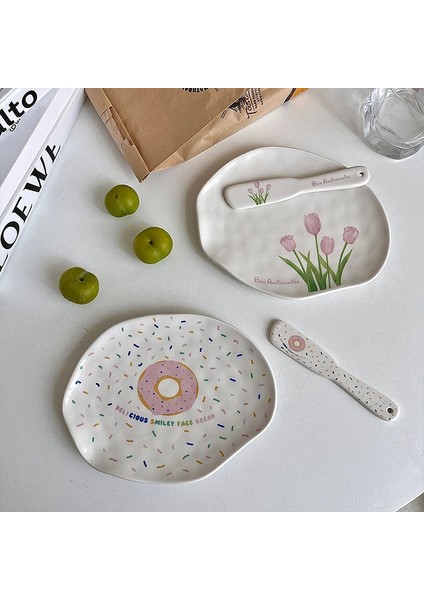 Harfler Bıçak Ins Güzel Lale Donuts Seramik Tereyağı Peynir Bıçağı Fransız Ekmeği Aperatifler Tatlı Tabağı Reçel Krem Spatula Düğün Sofrası (Yurt Dışından) indirimleri