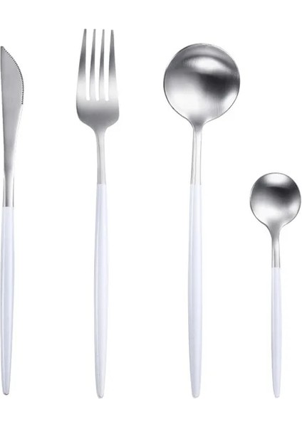 Beyaz Gümüş Çatal Bıçak Kaşık Seti Tatlı Çatal Bıçaklar Kaşık Çubuklarını Paslanmaz Çelik Gümüş Biftek Sofra Mat Gümüş Yemek Takımı Sofra Takımı (Yurt Dışından) fiyatları