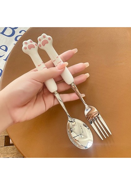 11 Sevimli Kedi Pençe Kaşık Çatal Seramik Saplı 304 Paslanmaz Çelik Sofra Kaşık Çatal Çubuklarını Sevimli Karikatür Çocuk Sofra (Yurt Dışından) fiyatları