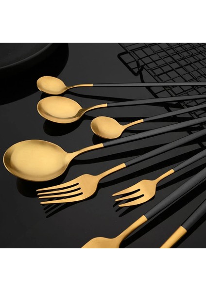 Tatlı Kaşığı Sofra Paslanmaz Çelik Siyah Altın Sofra Takımı Çatal Bıçak Kaşık Seti Yemek Takımı Yemek Bıçağı Kahve Kaşığı Çatal Salata Çatalı Kaşık Gümüş (Yurt Dışından) modelleri