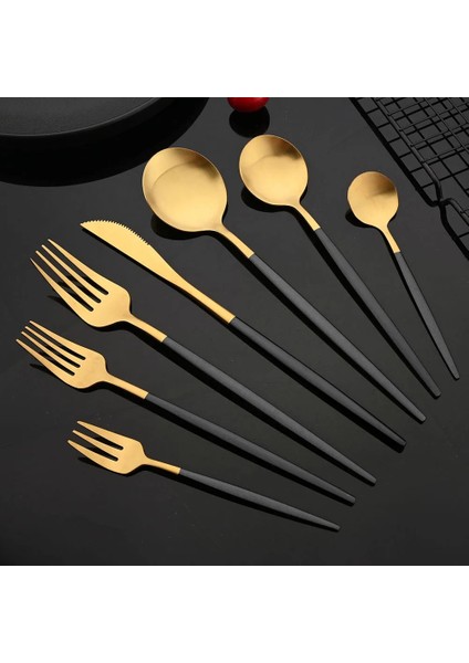 Tatlı Kaşığı Sofra Paslanmaz Çelik Siyah Altın Sofra Takımı Çatal Bıçak Kaşık Seti Yemek Takımı Yemek Bıçağı Kahve Kaşığı Çatal Salata Çatalı Kaşık Gümüş (Yurt Dışından) indirimleri