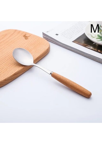 M-19.5 cm Paslanmaz Çelik Çatal Ahşap Saplı Yemek Çatalı Tatlı Kaşığı Bıçak Kahve Çay Kaşığı Meyve Çatalları Mutfak Sofra Aksesuarları (Yurt Dışından)