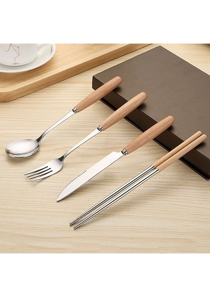 M-19.5 cm Paslanmaz Çelik Çatal Ahşap Saplı Yemek Çatalı Tatlı Kaşığı Bıçak Kahve Çay Kaşığı Meyve Çatalları Mutfak Sofra Aksesuarları (Yurt Dışından) fırsatları