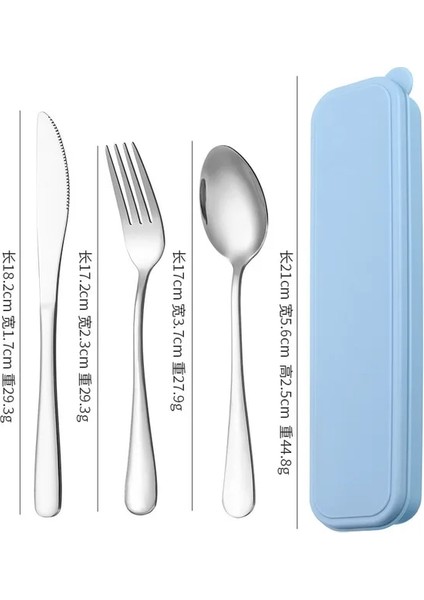 A-3 Pcs-Mavi Çatal Takım Elbise Saklama Kutusu ile Chopstick Çatal Kaşık Bıçak Seyahat Sofra Seti Kamp Çatal Bıçak Takımı Taşınabilir Paslanmaz Çelik (Yurt Dışından)