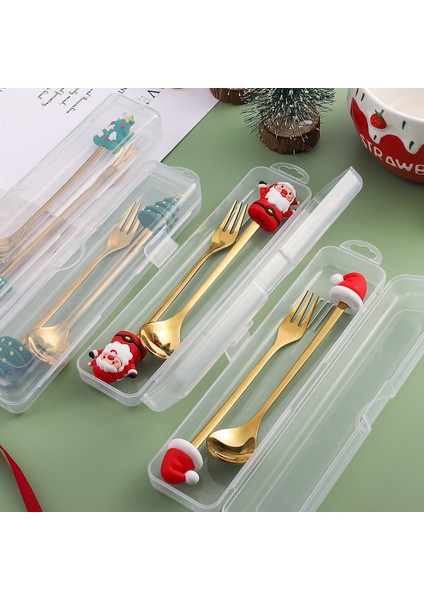 4pcs-Gold-B2 6/4/2pcs Noel Hediyesi Glod Kaşık Çatal Seti Elk Noel Ağacı Dekorasyon Tatlı Kepçe Meyve Çatalı Kahve Kaşığı Çatal Bıçak Kaşık Seti (Yurt Dışından)