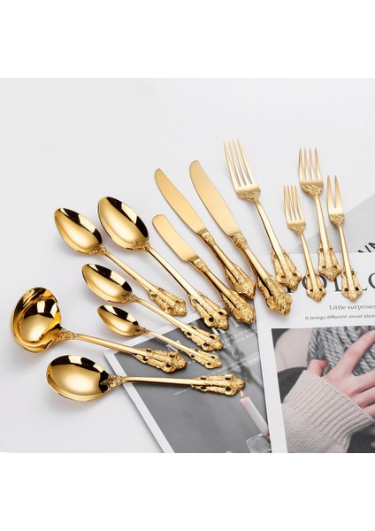 1 Adet Yemek Çatalı 1 Adet Lüks Altın Çatal Bıçak Kaşık Seti Vintage Batı Paslanmaz Çelik Sofra Mutfak Eşyaları Yemek Takımı Gümüş Bıçak Çatal Kaşık (Yurt Dışından)