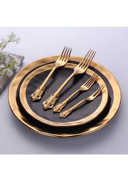 1 Adet Yemek Çatalı 1 Adet Lüks Altın Çatal Bıçak Kaşık Seti Vintage Batı Paslanmaz Çelik Sofra Mutfak Eşyaları Yemek Takımı Gümüş Bıçak Çatal Kaşık (Yurt Dışından)